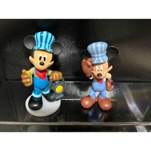 Disney Mickey Mouse Conductor Train Figurine Set Blue Overalls Hat